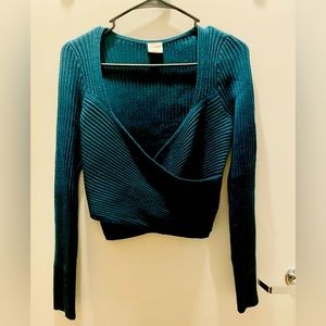 Teal Crop Wrap sweater size M